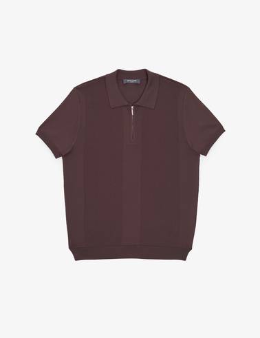 Koyu Kahverengi Slim Fit Polo Yaka Fermuarlı Triko Tişört