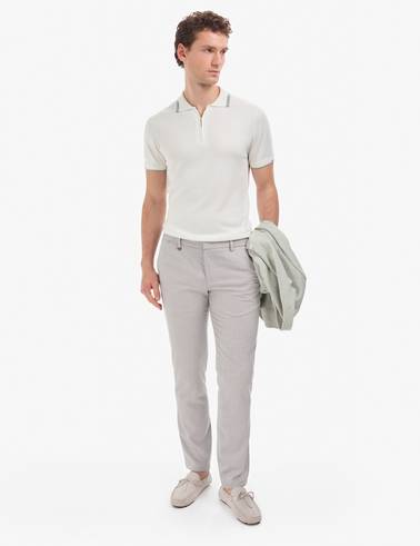 Ekru Slim Fit Polo Yaka Fermuarlı Triko Tişört