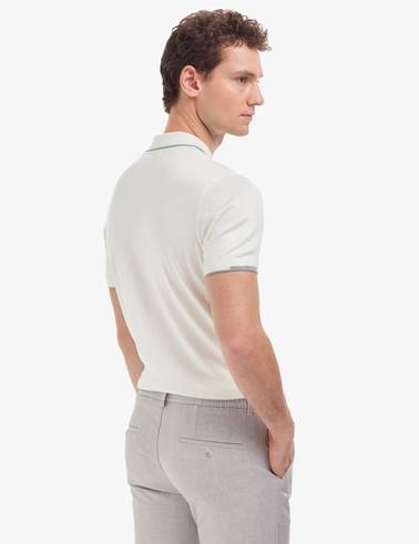 Ekru Slim Fit Polo Yaka Fermuarlı Triko Tişört