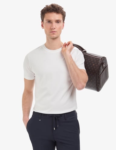 Ekru Slim Fit Bisiklet Yaka Triko Tişört