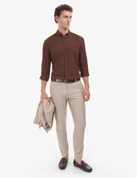 Koyu Kahverengi Regular Fit Uzun Kollu Gömlek - 50320941079