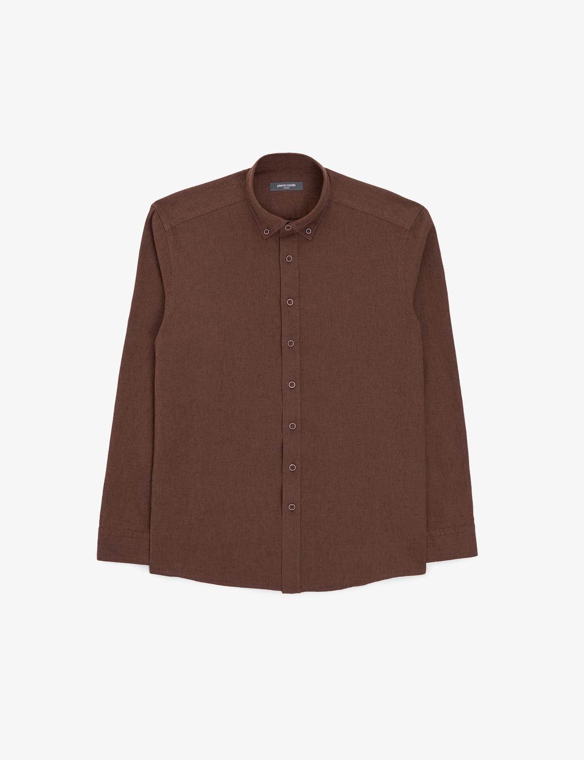 Koyu Kahverengi Regular Fit Uzun Kollu Gömlek - 50320941079