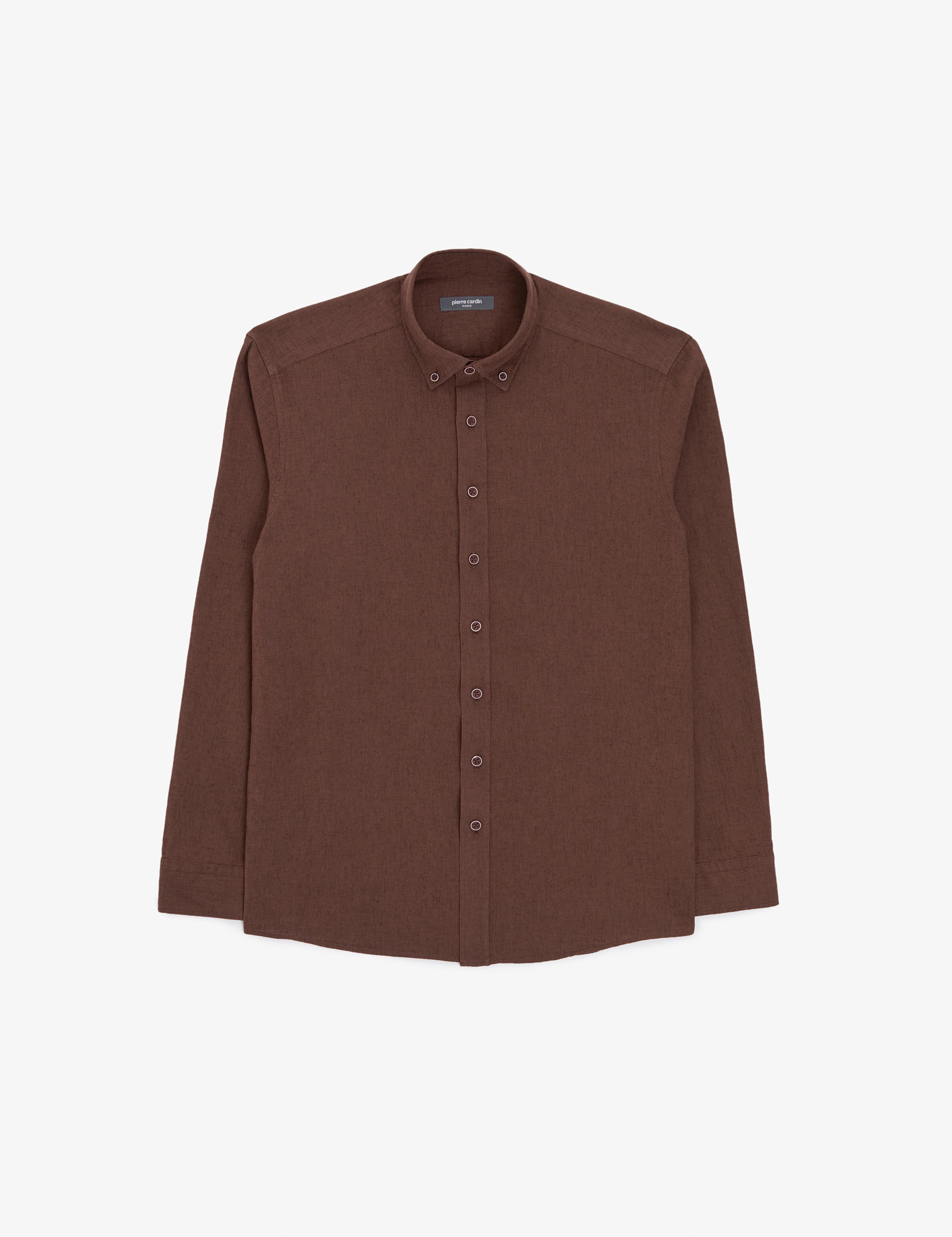 Koyu Kahverengi Regular Fit Uzun Kollu Gömlek