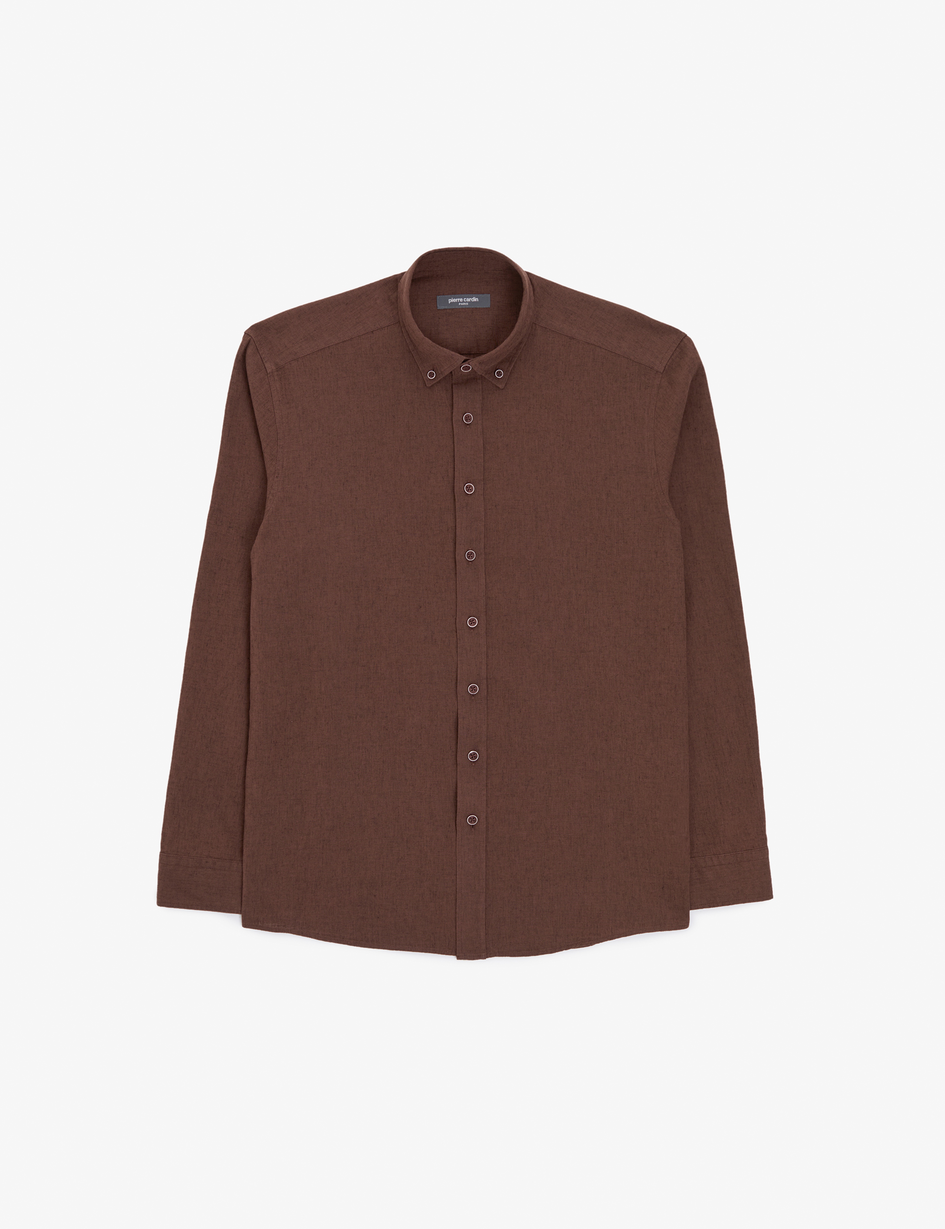 Kahverengi Keten Karışımlı Regular Fit Uzun Kollu Gömlek - Image 6