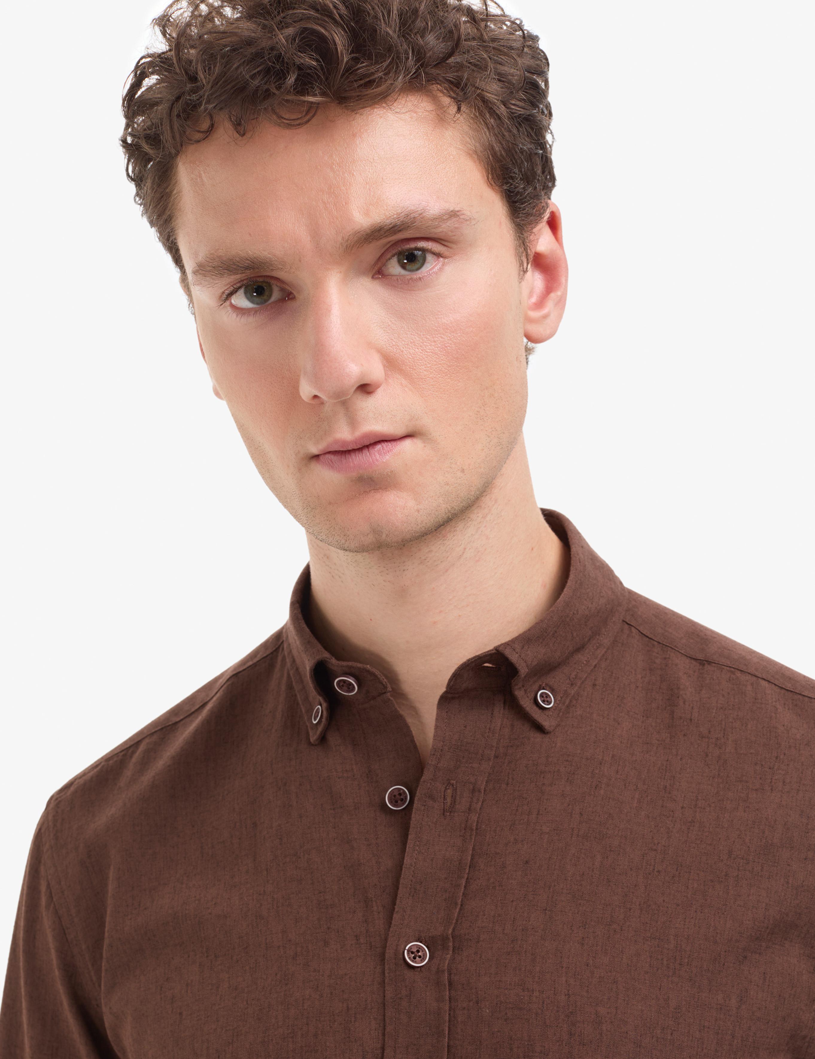 Koyu Kahverengi Regular Fit Uzun Kollu Gömlek