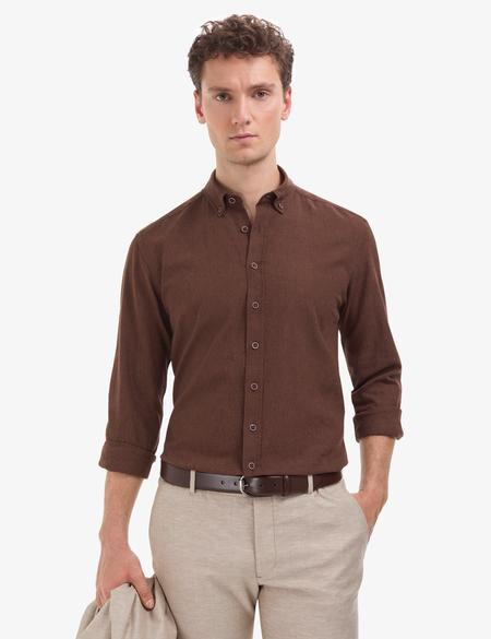 Koyu Kahverengi Regular Fit Uzun Kollu Gömlek - 50320941079