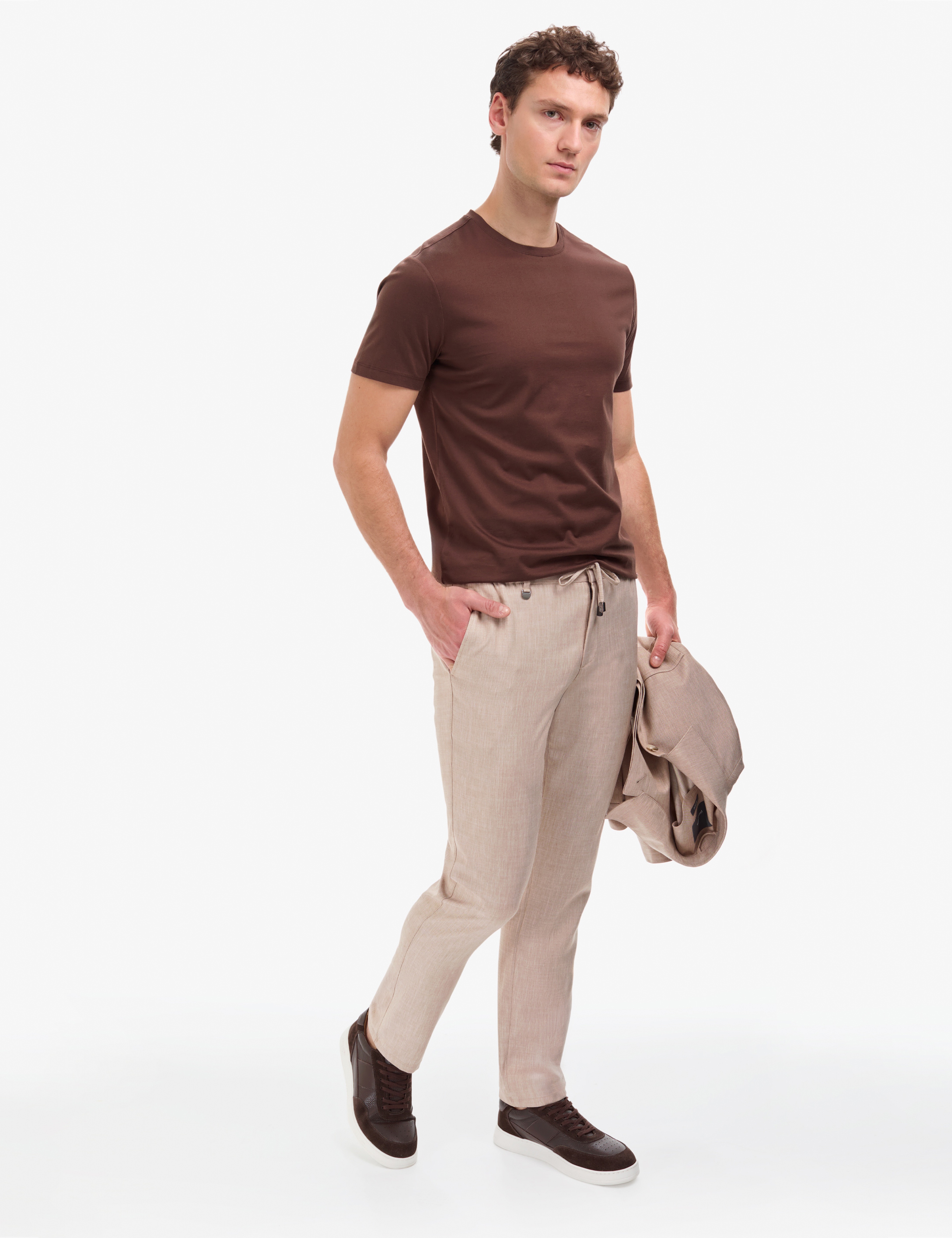 Bej Slim Fit Beli Lastikli Klasik Jogger Pantolon - Image 3