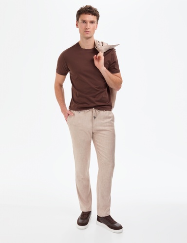 Bej Slim Fit Beli Lastikli Klasik Jogger Pantolon