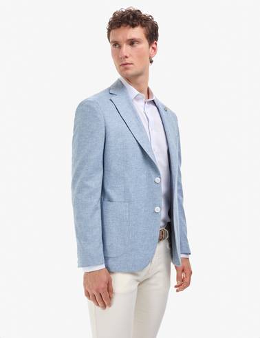 Açık Mavi Slim Fit Keten Karışımlı Ceket