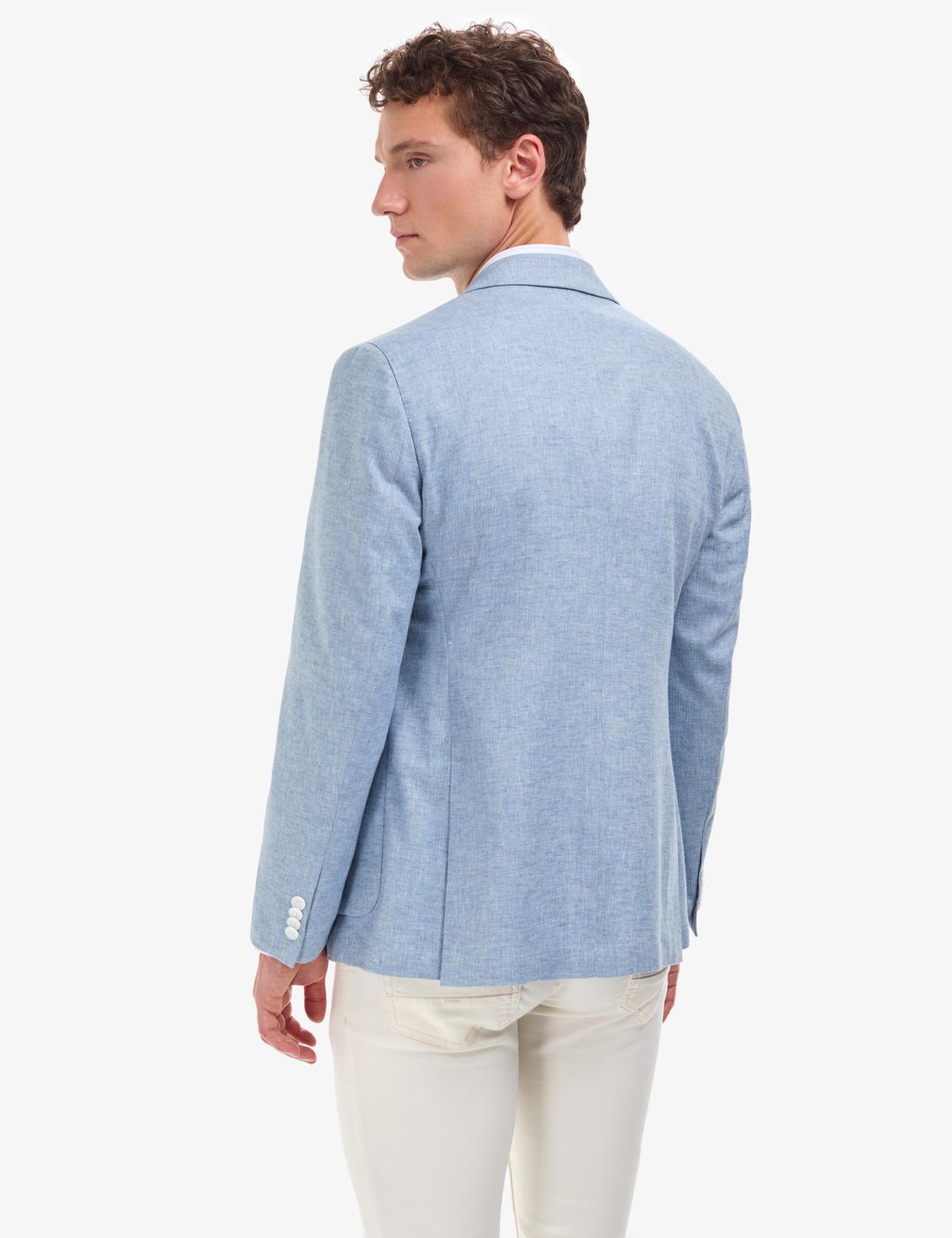 Açık Mavi Slim Fit Keten Karışımlı Ceket - 50319613059