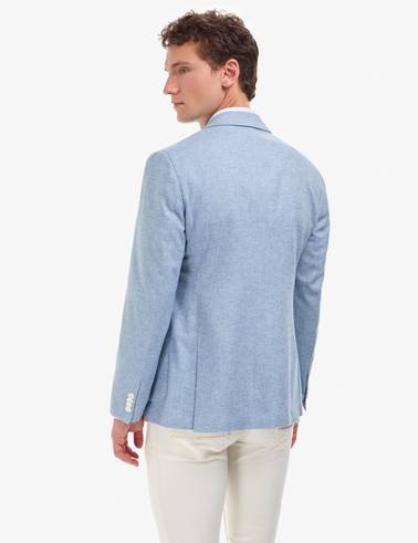 Açık Mavi Slim Fit Keten Karışımlı Ceket