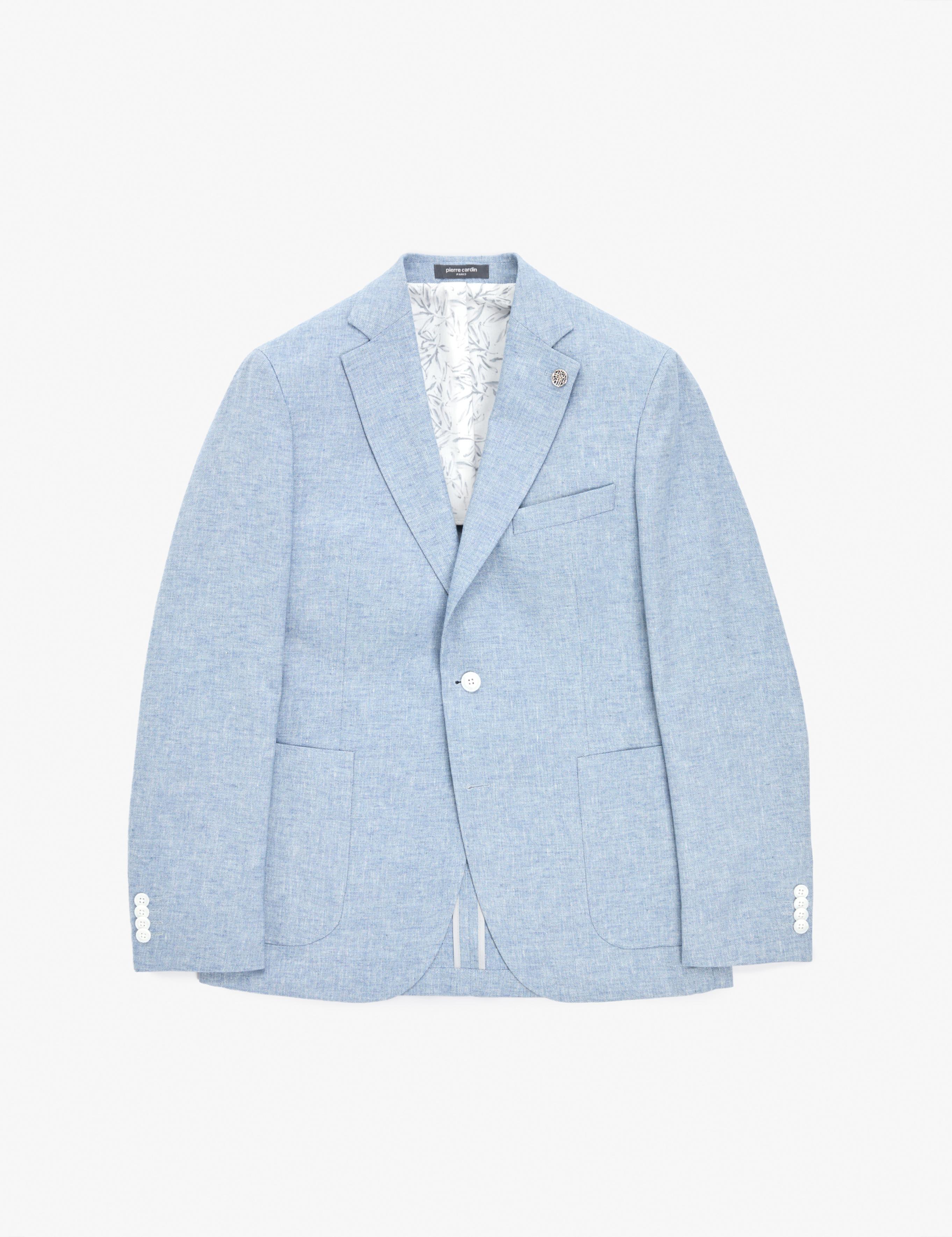 Açık Mavi Slim Fit Keten Karışımlı Ceket