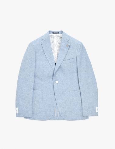 Açık Mavi Slim Fit Keten Karışımlı Ceket