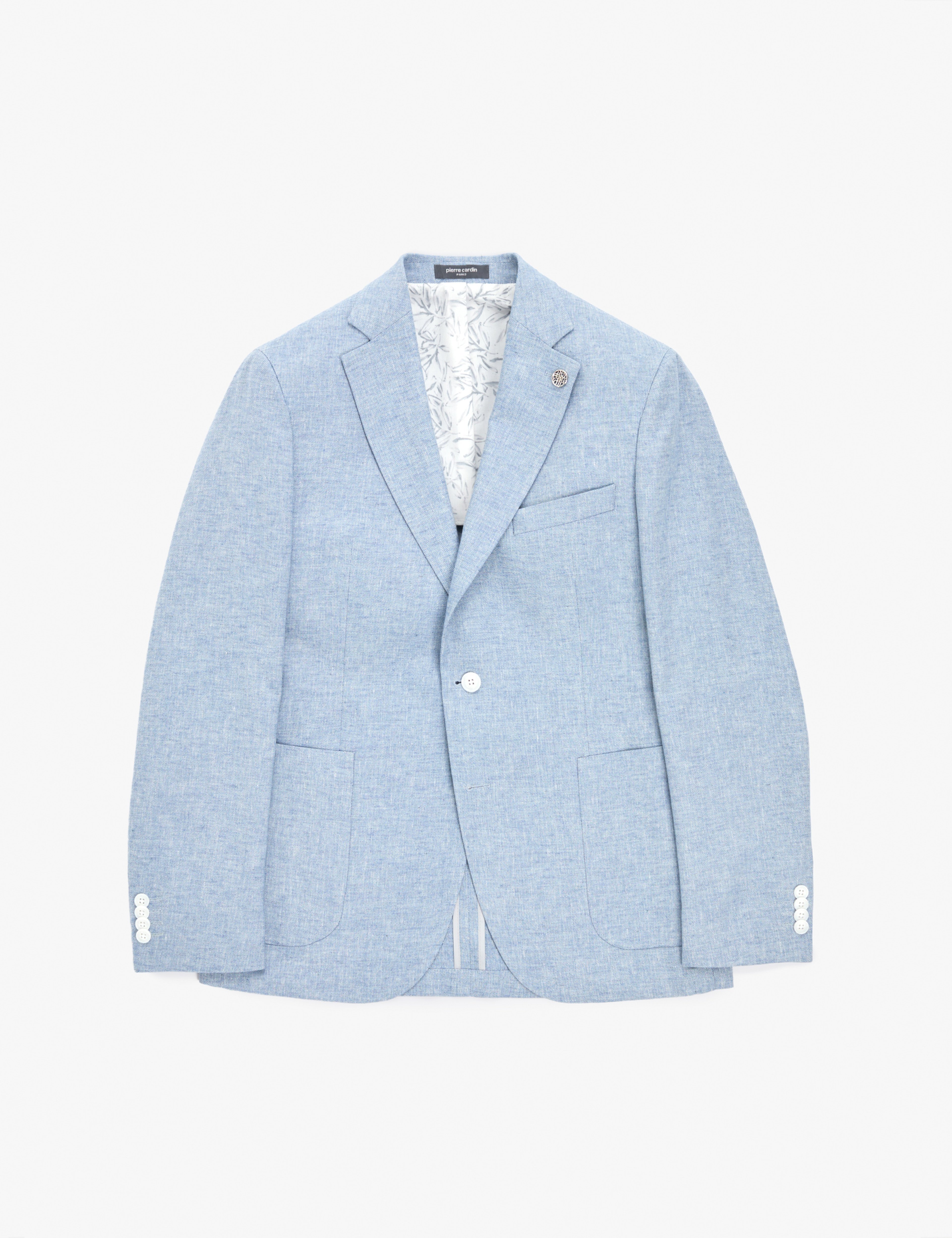Açık Mavi Slim Fit Keten Karışımlı Ceket