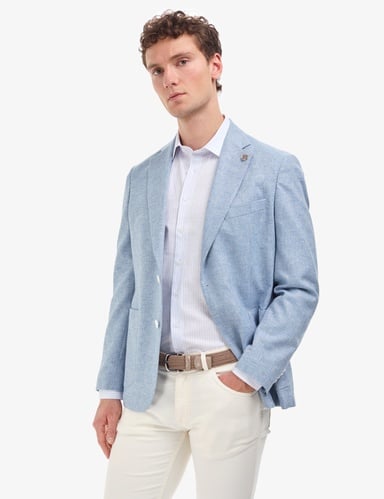 Açık Mavi Slim Fit Keten Karışımlı Ceket
