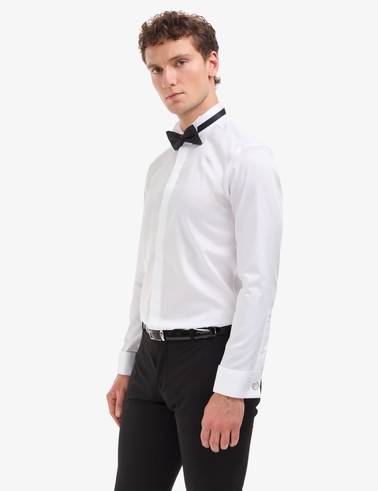 Beyaz Slim Fit Smokin Gömlek
