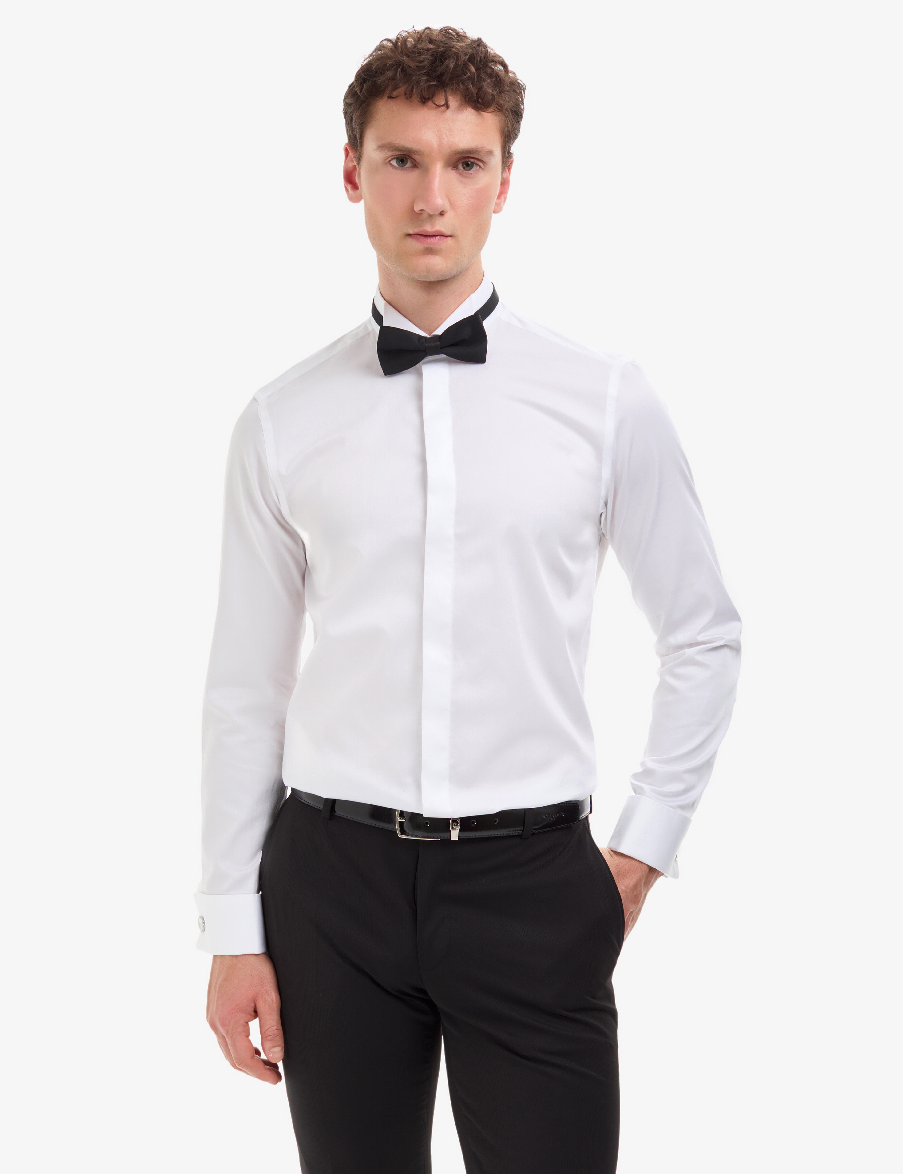 Beyaz Slim Fit Smokin Gömlek - Image 1