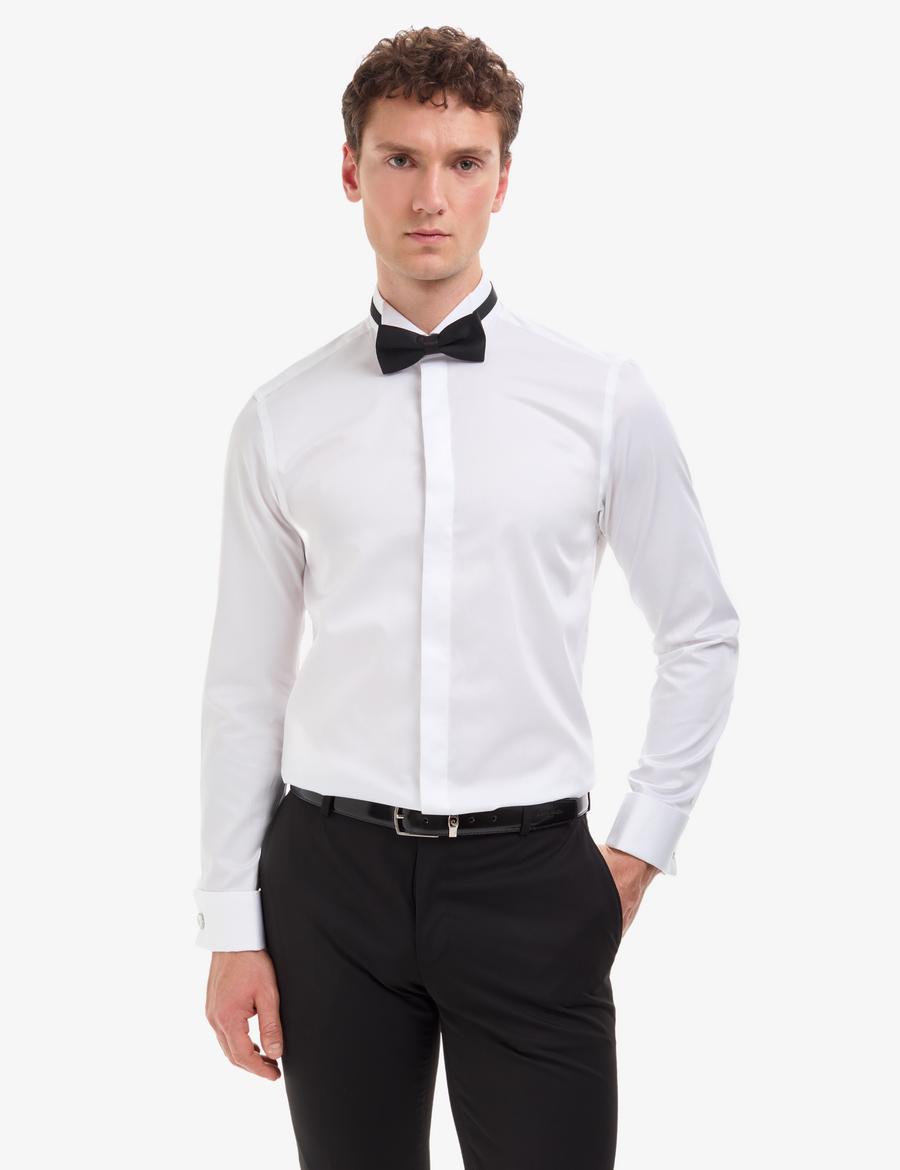 Beyaz Slim Fit Smokin Gömlek