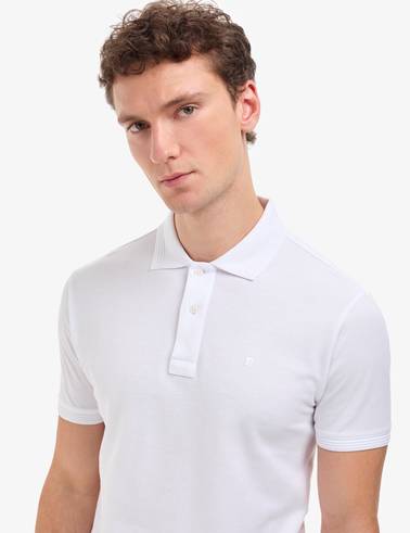 Beyaz Slim Fit %100 Pamuk Düğmeli Polo Yaka Basic Tişört