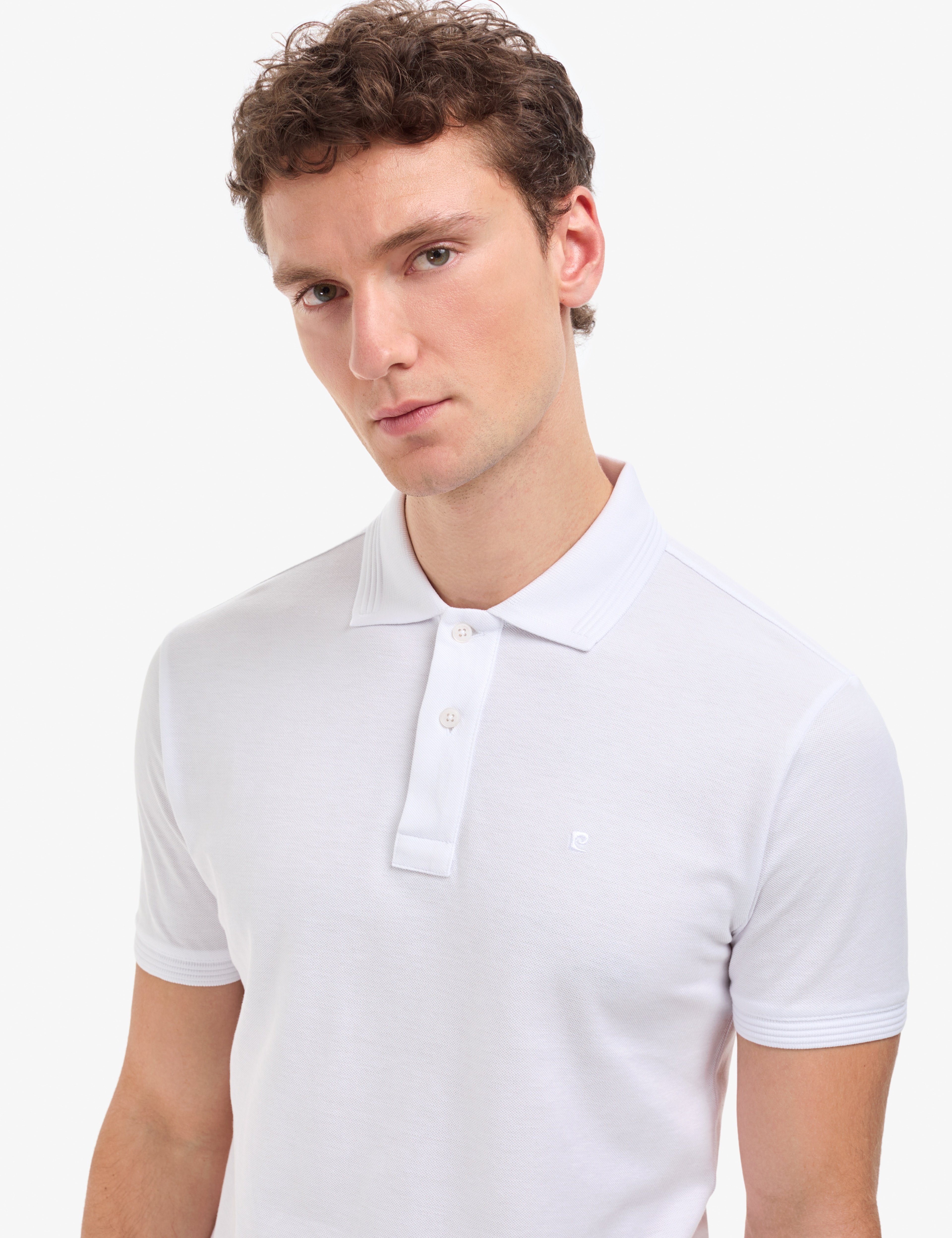 Beyaz Slim Fit %100 Pamuk Düğmeli Polo Yaka Basic Tişört