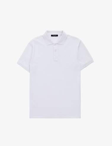 Beyaz Slim Fit %100 Pamuk Düğmeli Polo Yaka Basic Tişört