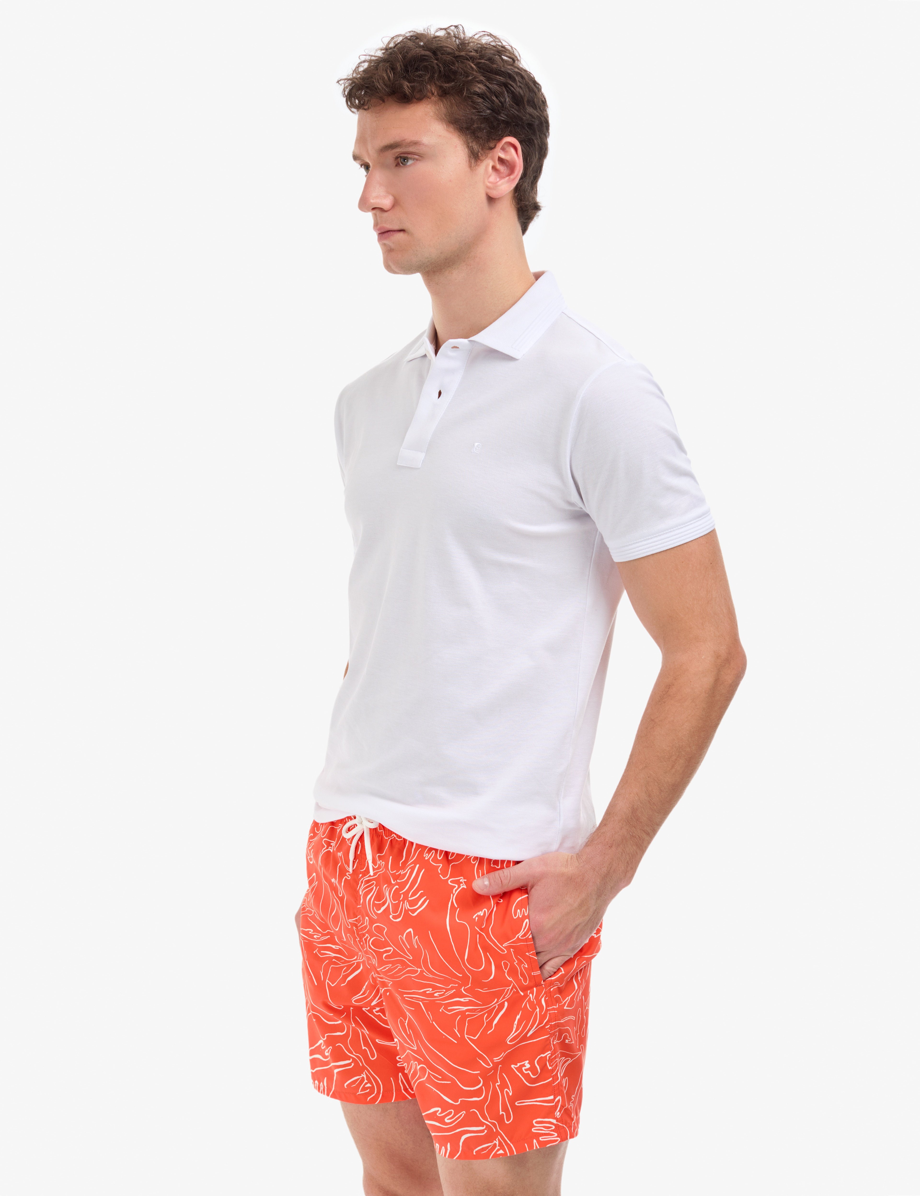 Beyaz Slim Fit %100 Pamuk Düğmeli Polo Yaka Basic Tişört - Image 3