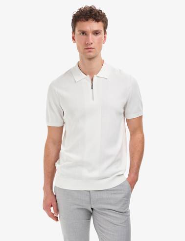 Ekru Slim Fit Polo Yaka Fermuarlı Triko Tişört