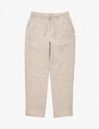 Bej Regular Fit %100 Keten Kanvas Pantolon
