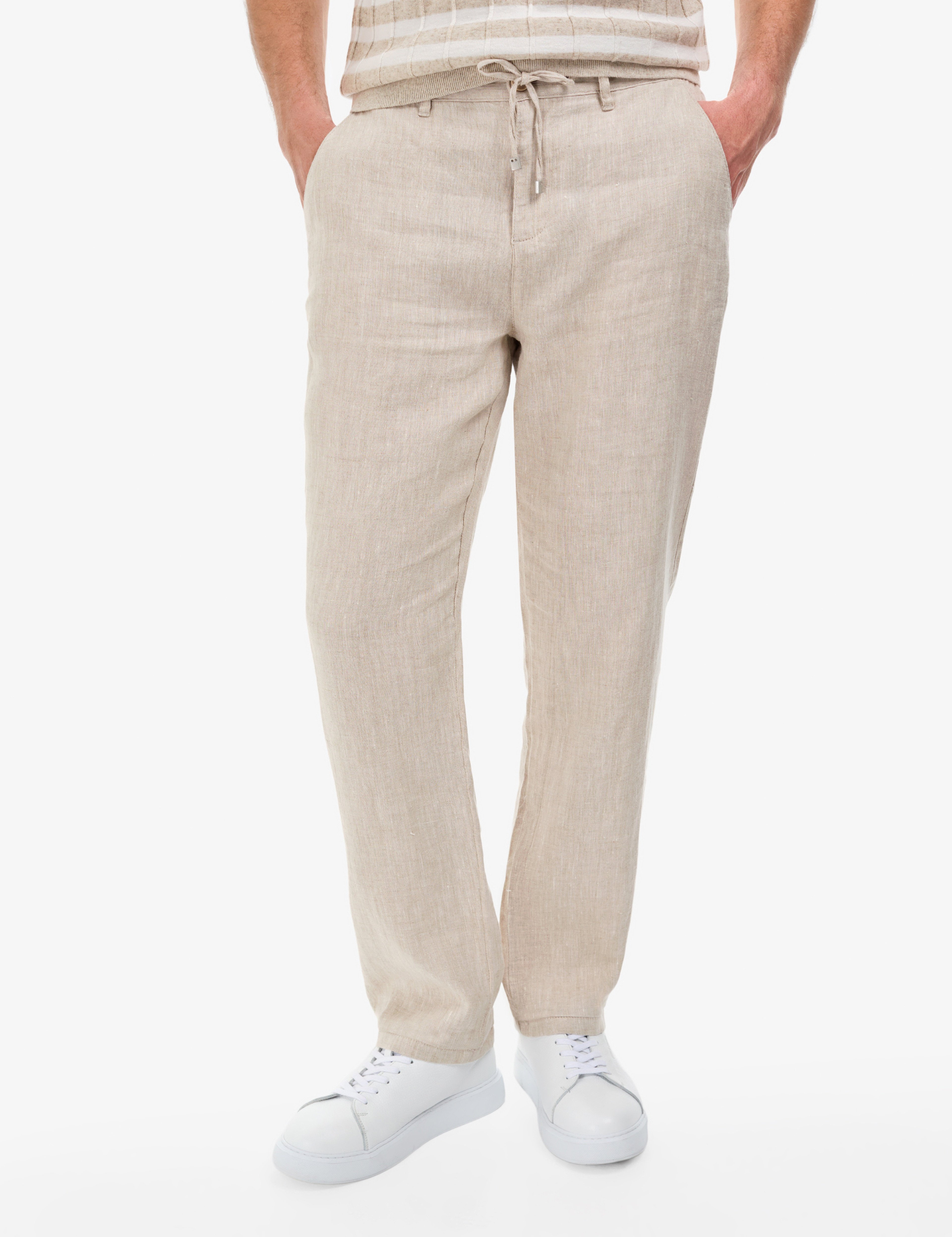Bej Regular Fit %100 Keten Kanvas Pantolon - Image 2