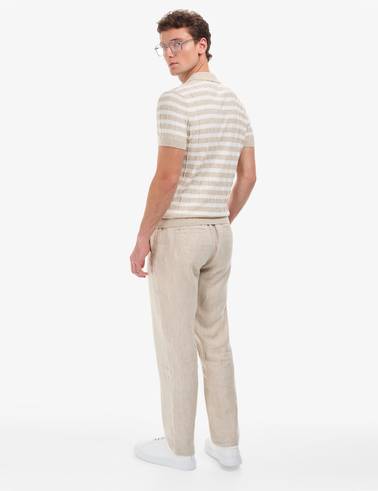 Bej Regular Fit %100 Keten Kanvas Pantolon