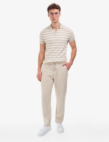 Bej Regular Fit %100 Keten Kanvas Pantolon