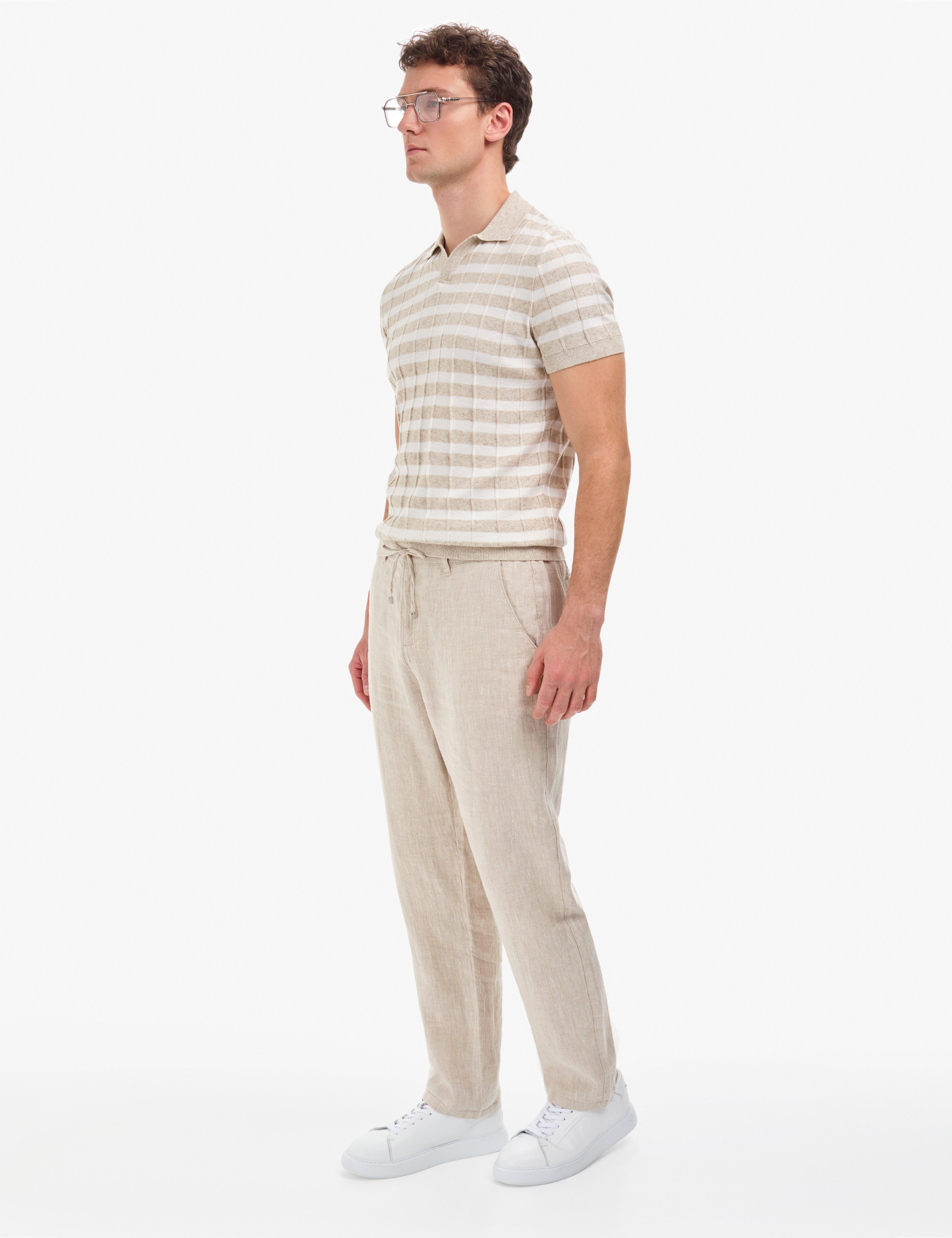 Bej Regular Fit %100 Keten Kanvas Pantolon