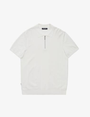 Ekru Slim Fit Polo Yaka Fermuarlı Triko Tişört