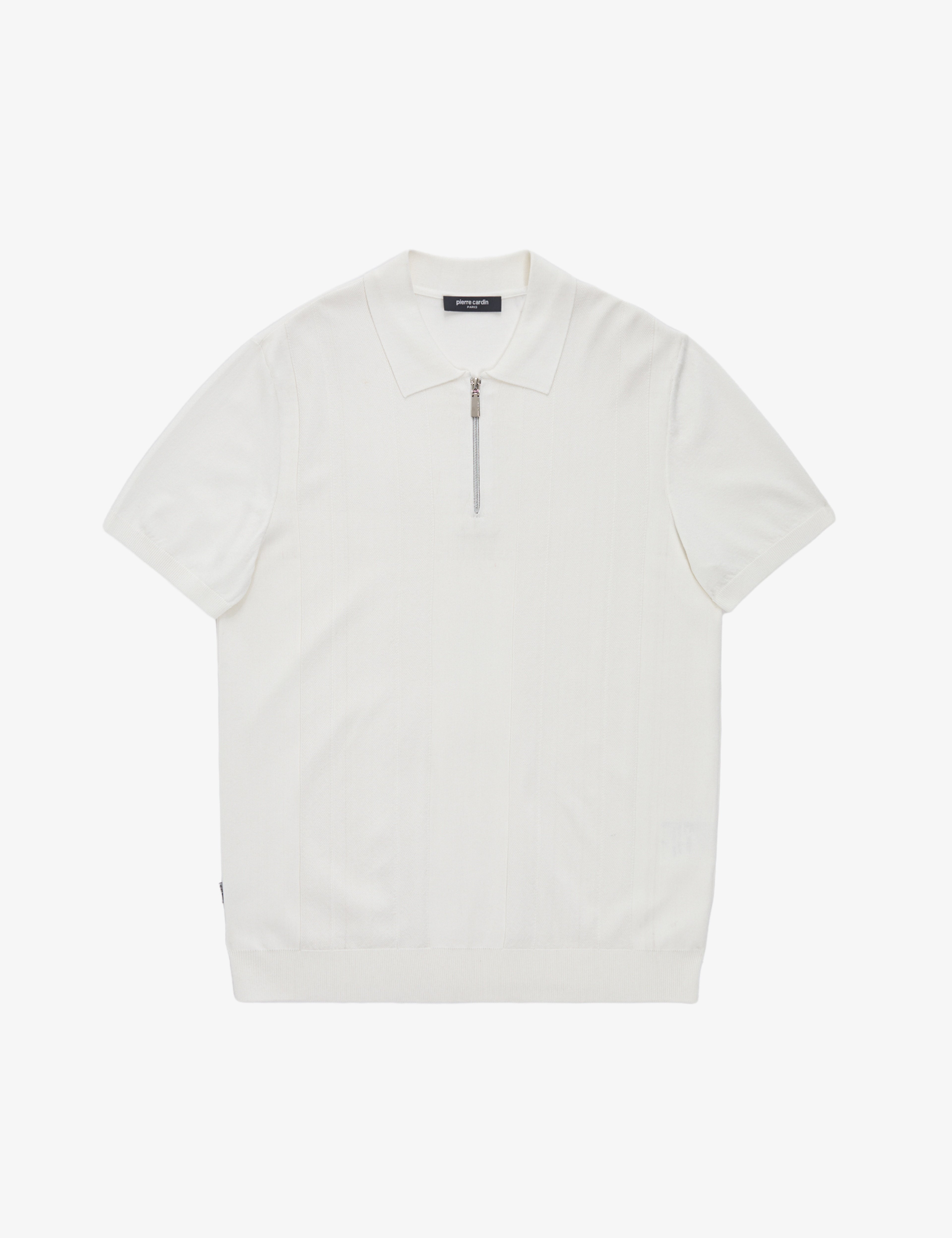 Ekru Slim Fit Polo Yaka Fermuarlı Triko Tişört