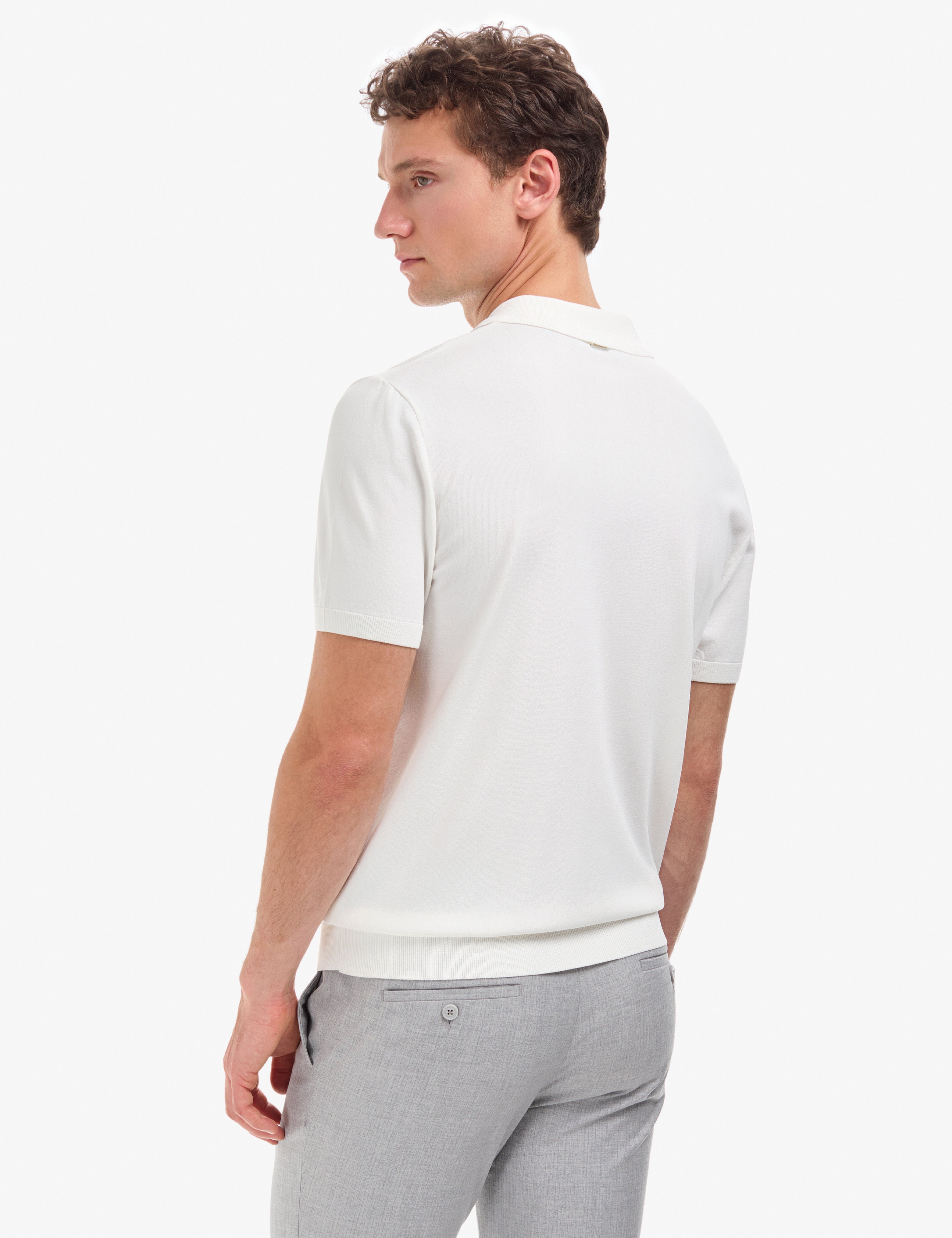 Ekru Slim Fit Polo Yaka Fermuarlı Triko Tişört