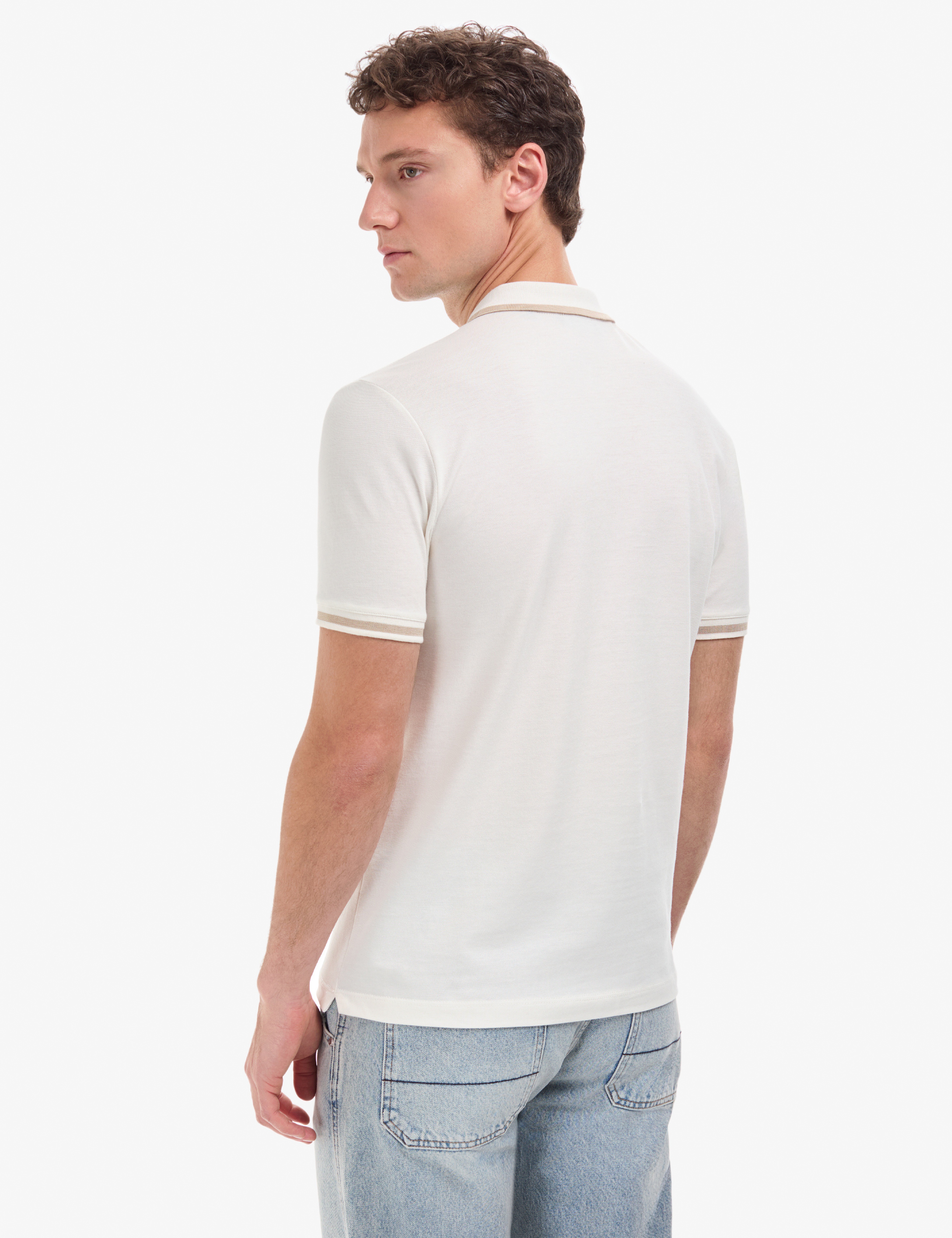 Ekru Slim Fit %100 Pamuk Fermuarlı Polo Yaka Tişört - Image 5