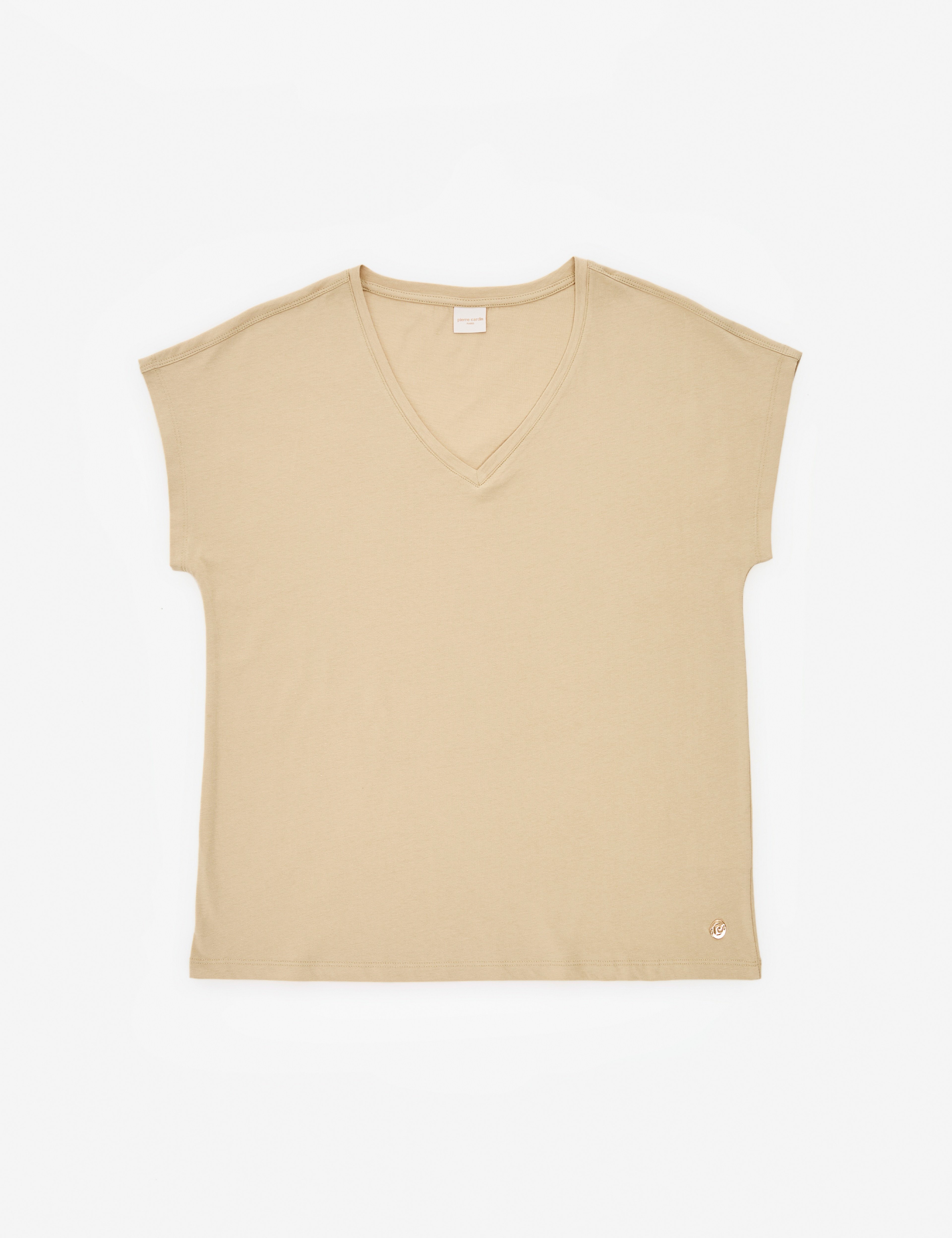 Bej Regular Fit V Yaka Basic Tişört