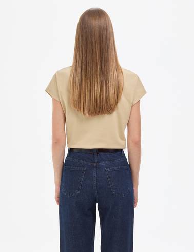 Bej Regular Fit V Yaka Basic Tişört