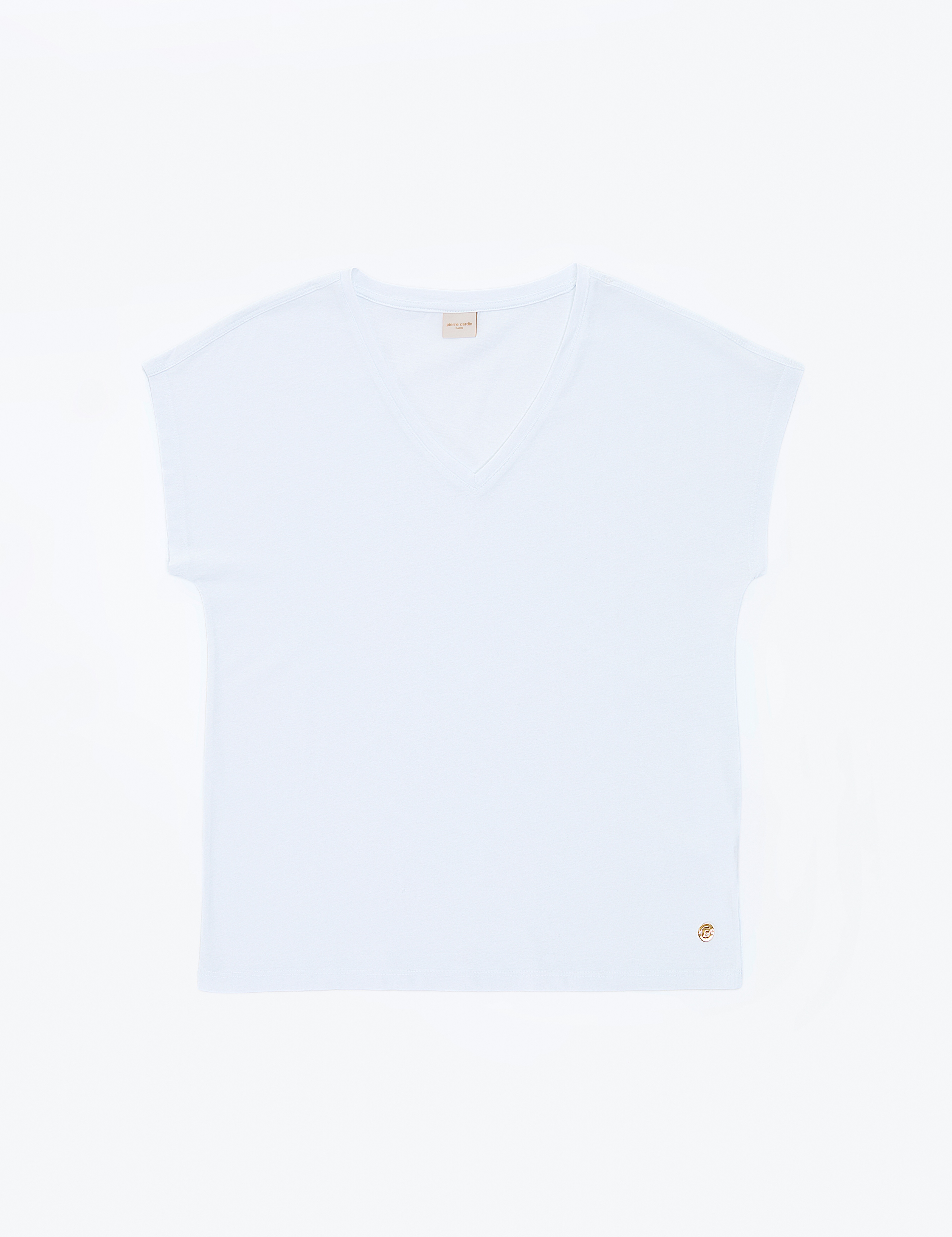 Beyaz Regular Fit V Yaka Basic Tişört - Image 6