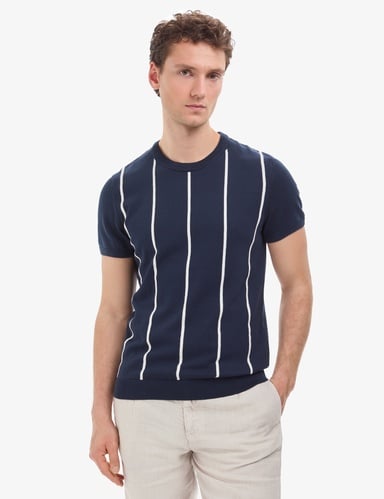 Lacivert Slim Fit Bisiklet Yaka Triko Tişört