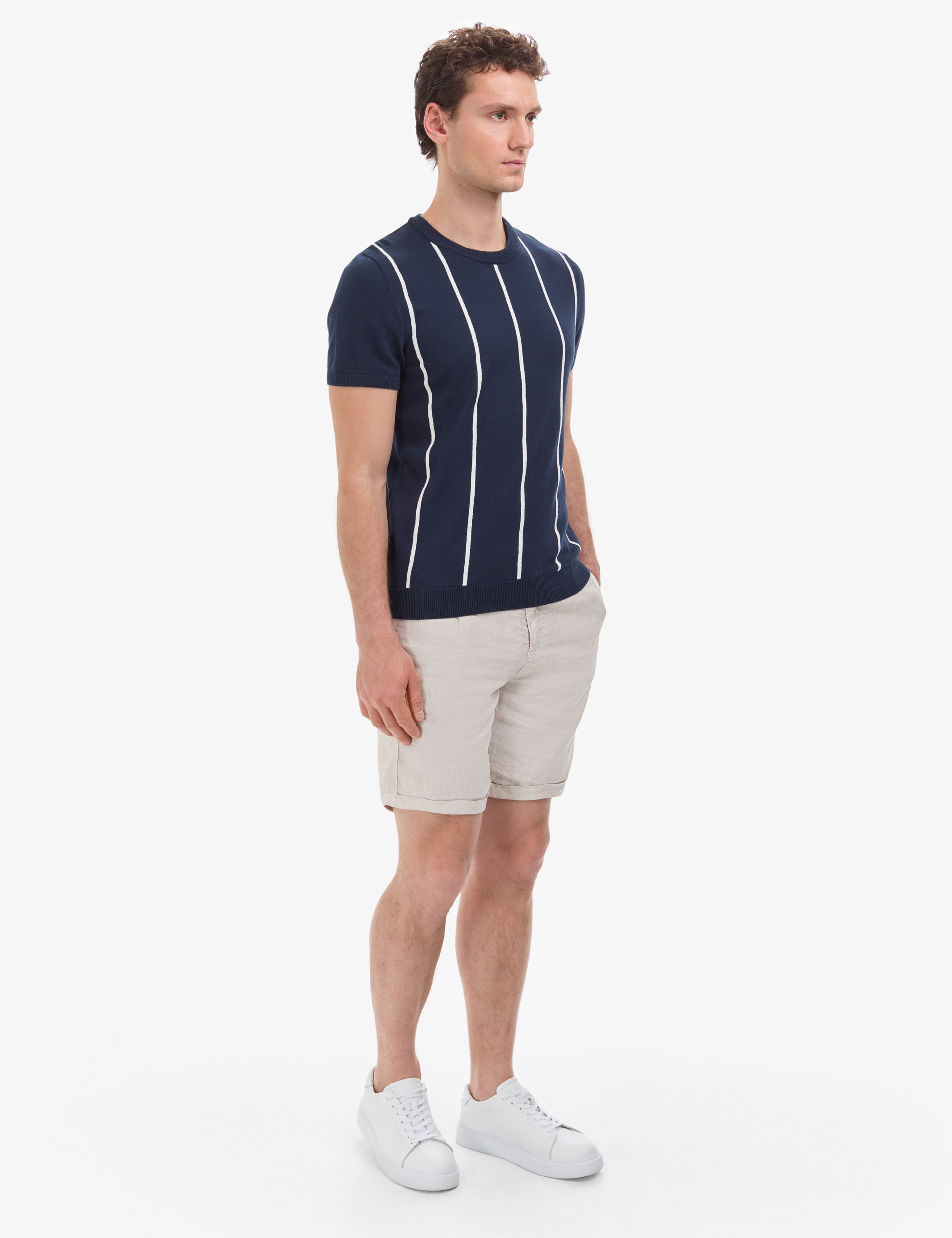 Lacivert Slim Fit Bisiklet Yaka Triko Tişört