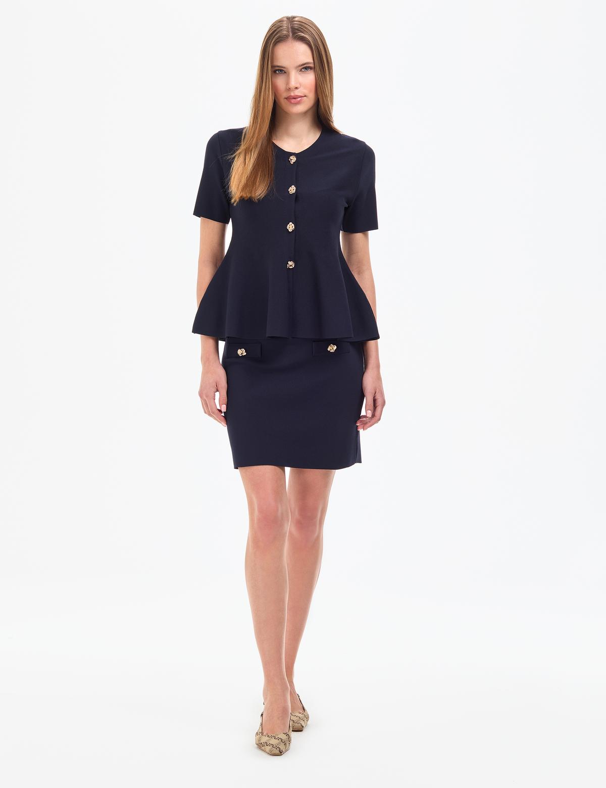 Lacivert Slim Fit Triko Etek