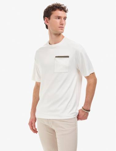 Ekru Comfort Fit Bisiklet Yaka Tişört