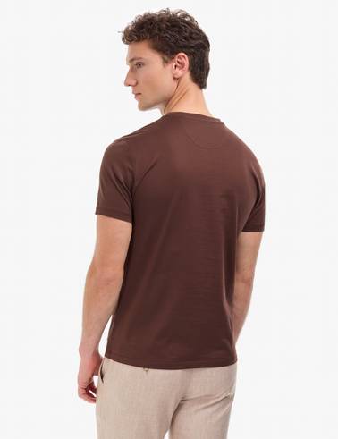 Koyu Kahverengi Regular Fit Bisiklet Yaka Basic Tişört