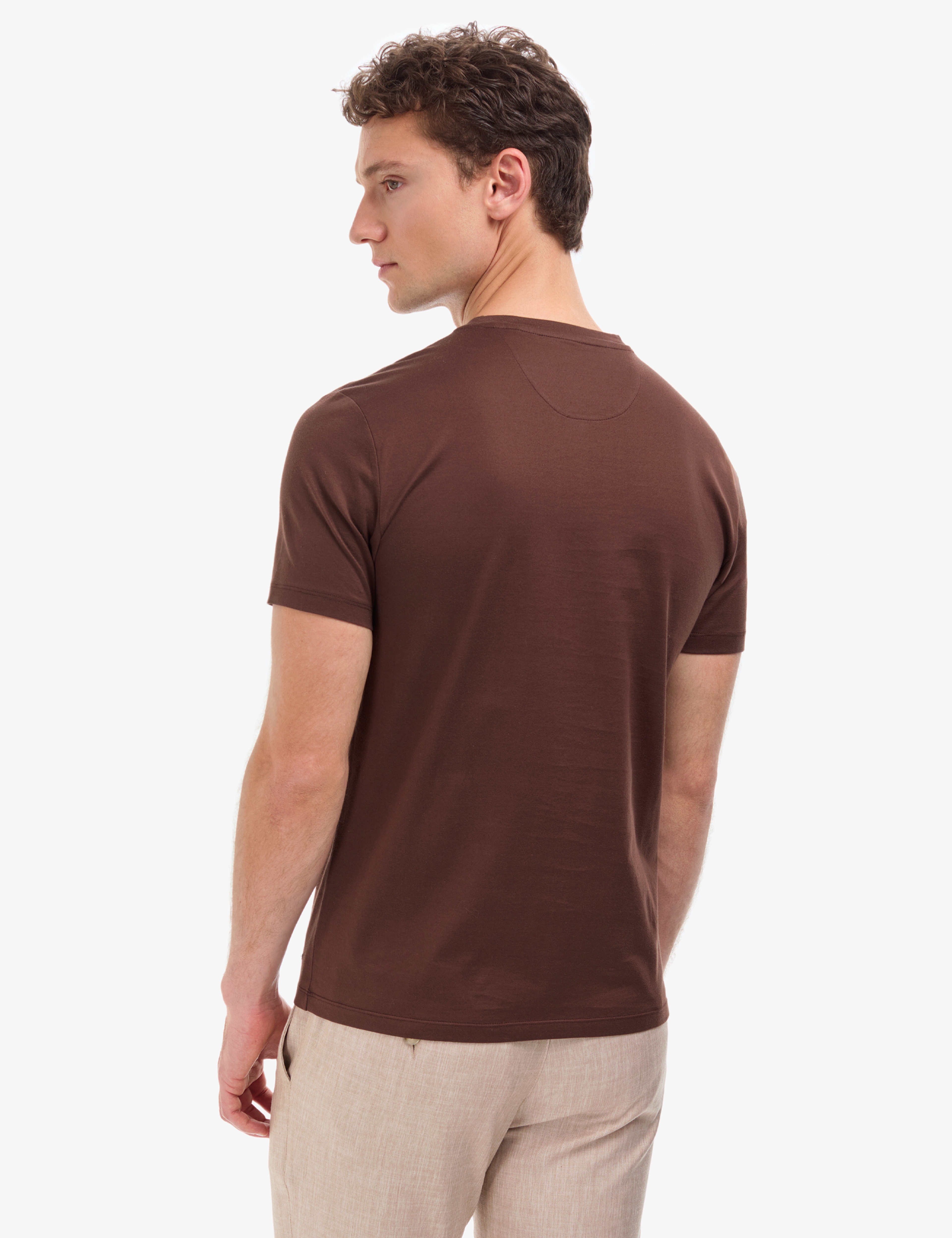Koyu Kahverengi Regular Fit Bisiklet Yaka Basic Tişört - Image 5