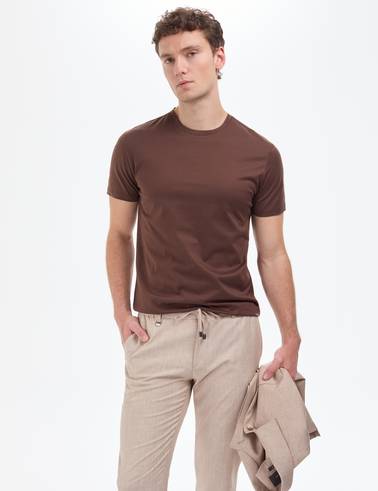 Koyu Kahverengi Regular Fit Bisiklet Yaka Basic Tişört