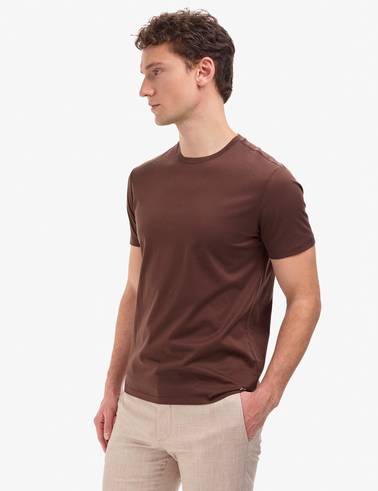 Koyu Kahverengi Regular Fit Bisiklet Yaka Basic Tişört