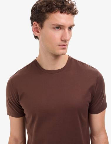 Koyu Kahverengi Regular Fit Bisiklet Yaka Basic Tişört
