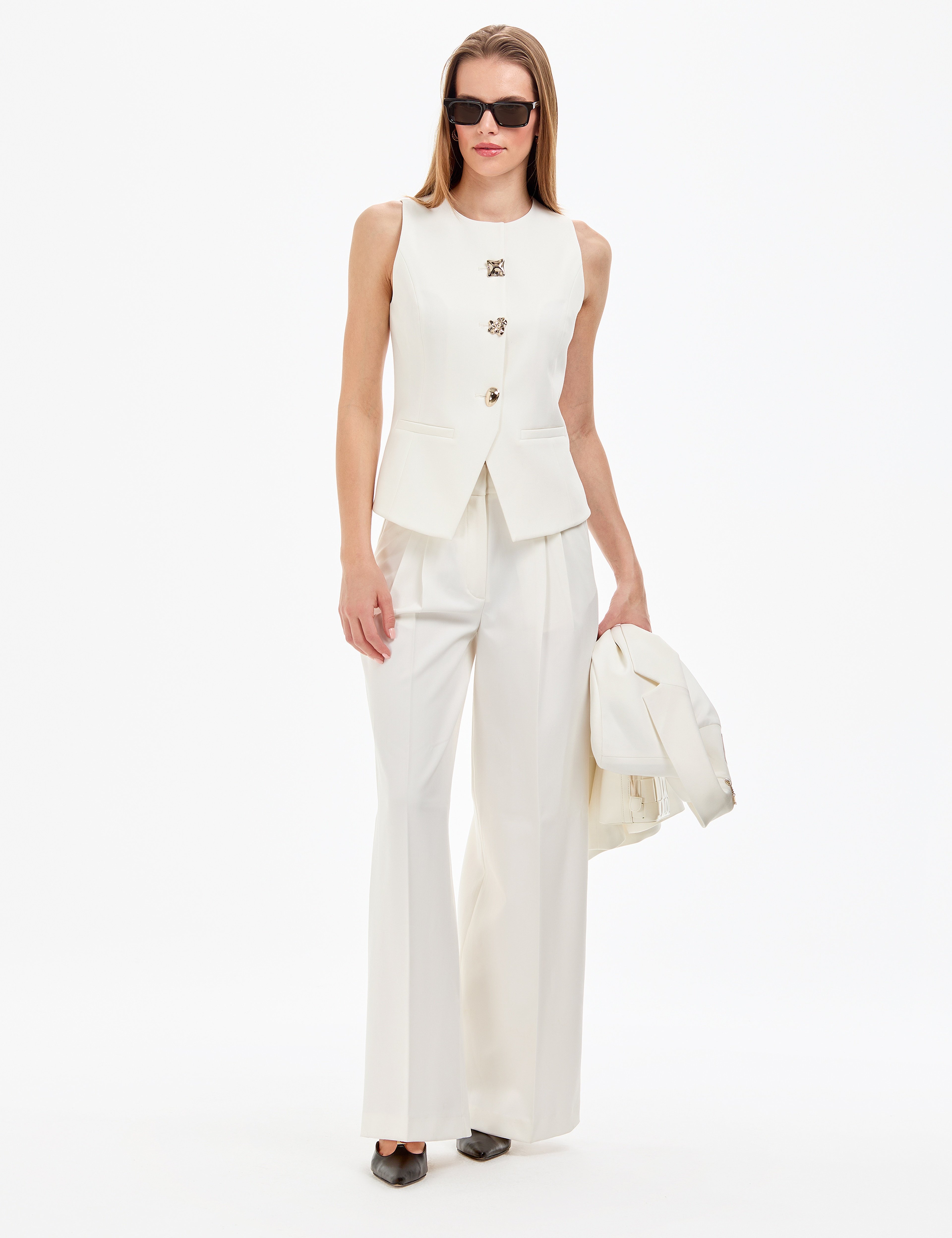 Ekru Slim Fit Yelek - Image 4