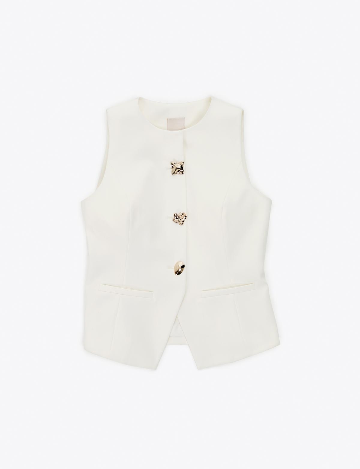 Ekru Slim Fit Yelek - 50320344004